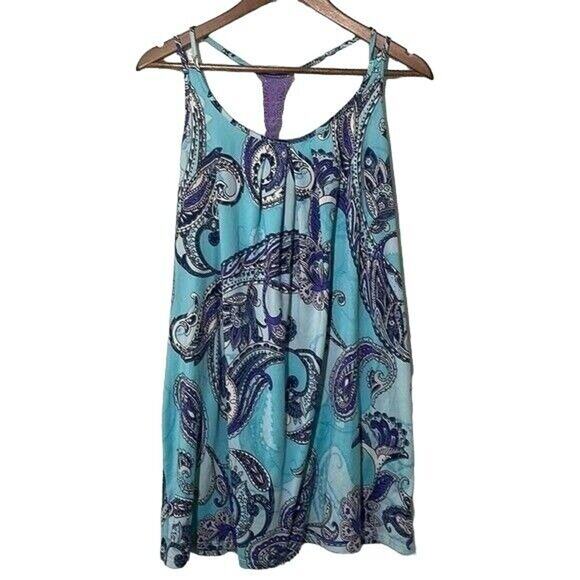 Linea Donatello Nightgown Medium Spaghetti Staps Blue Paisley Print - Picture 1 of 6